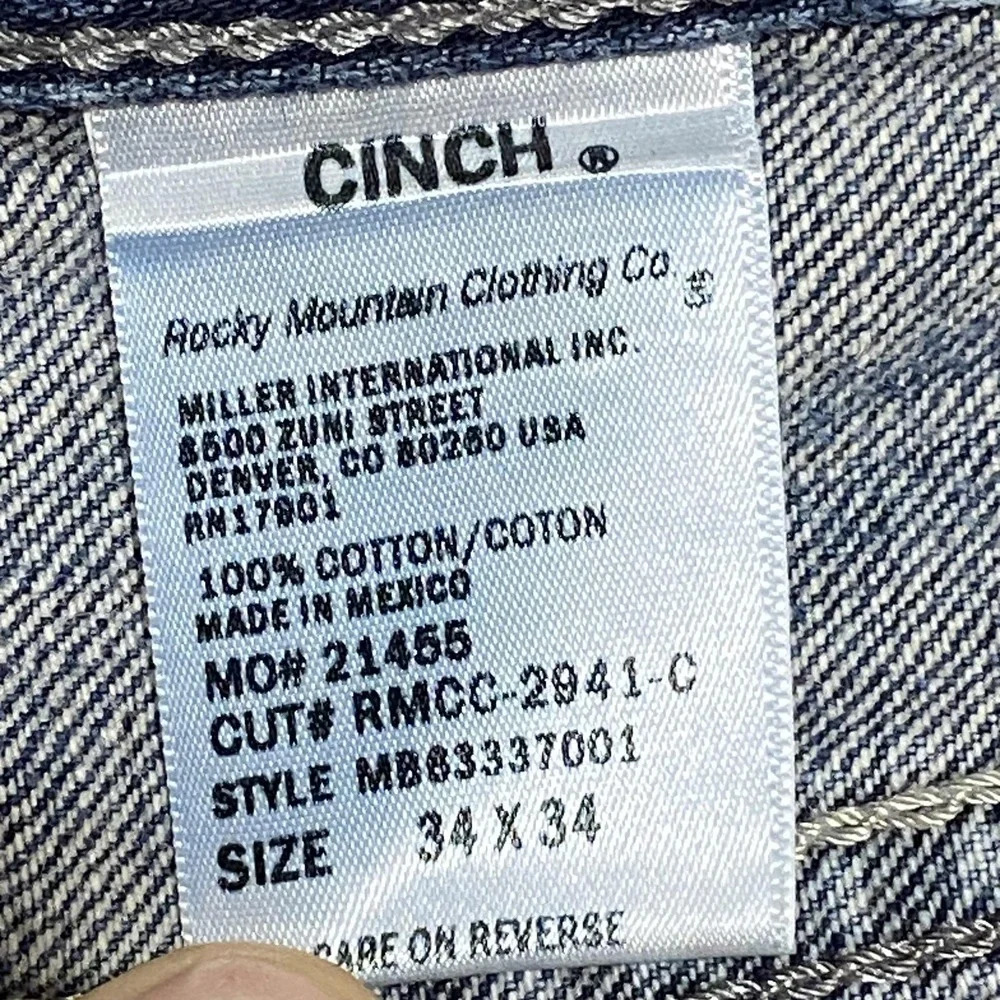 Cinch Grant Jeans Mens 35x33 Blue Denim Relaxed Fit Straight Leg Distressed